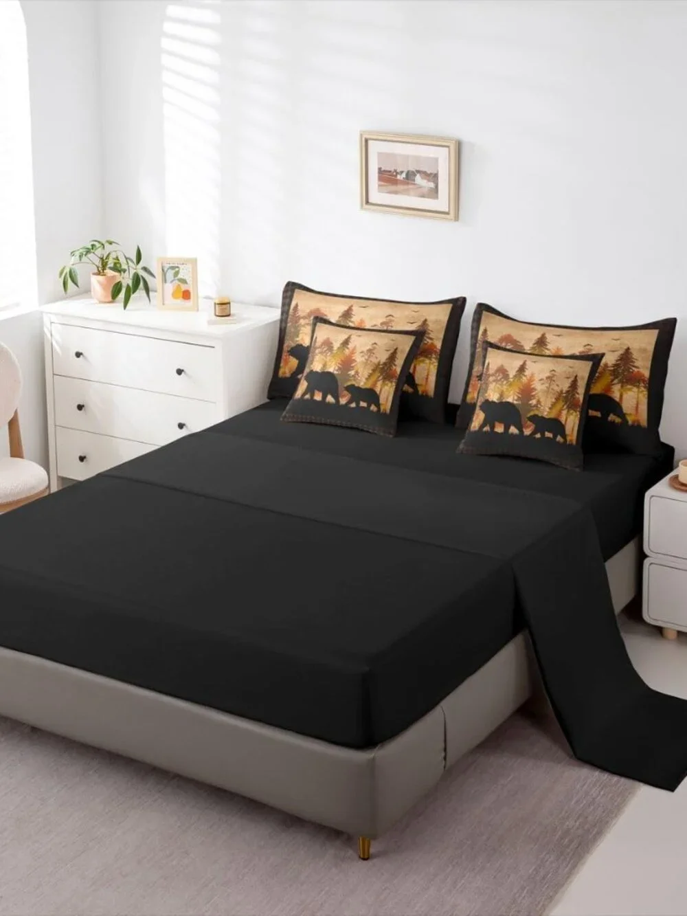 Bear Comforter Set Queen 7 Piece Bed In A Bag, Boys Cabin Lodge Decor Bedding Se